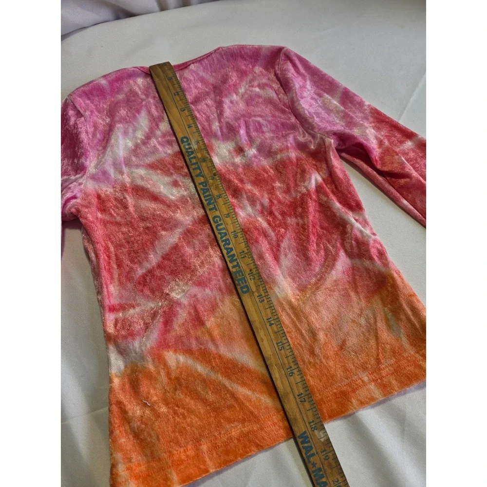 Nextera Kids Pink Orange Tie Dye Butterfly Baby Tee Crushed Velvet Long Sleeve M
